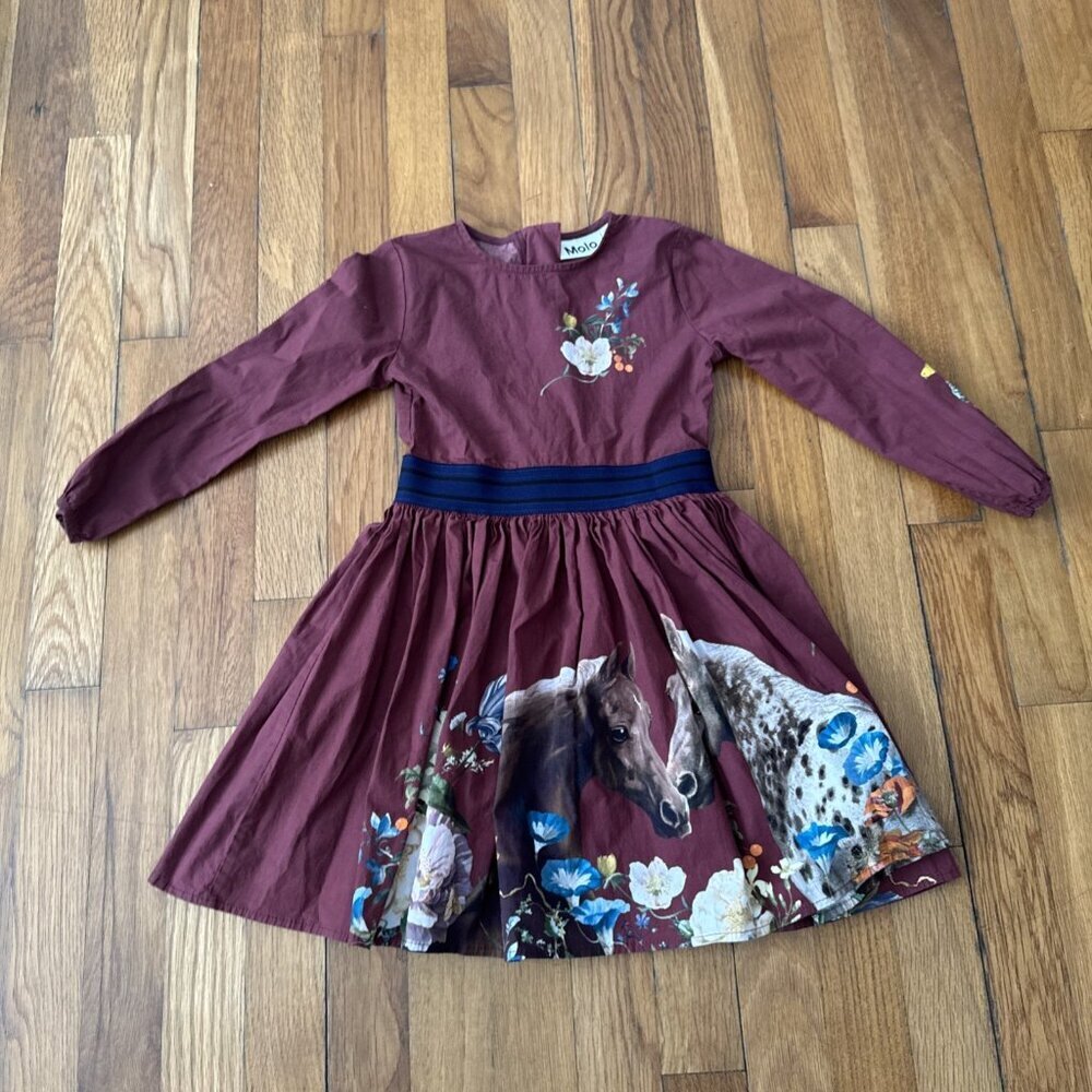 Molo Printed Dress Molo Girl's Horses Flowers Size 98/104